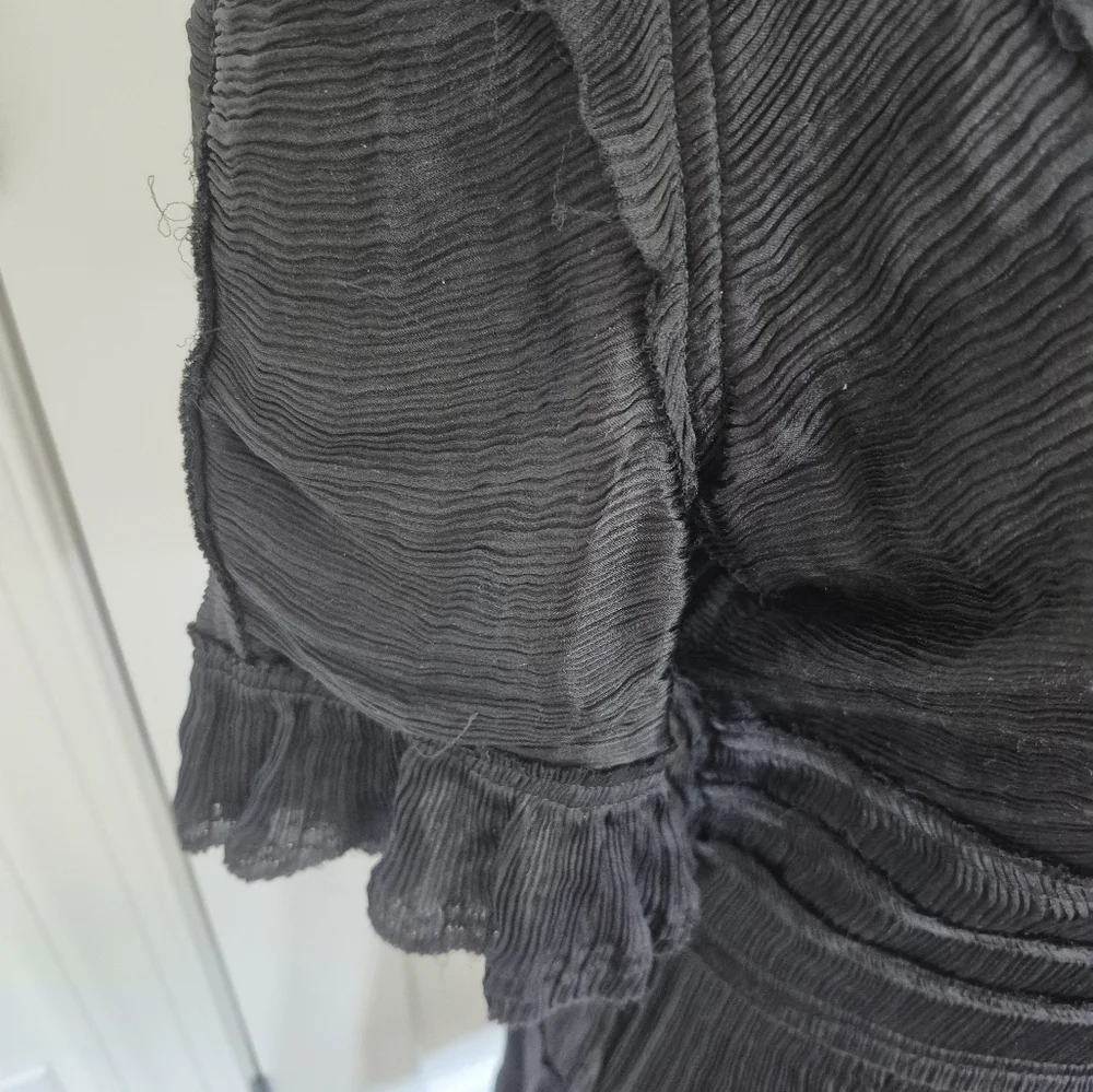 FENDI Dress Black Pleated Silk V Neck Ruffle 3/4 Sleeves RARE Italy Size 44 (8) - Picture 6 of 15